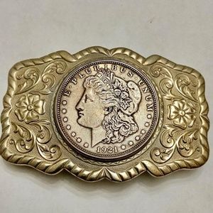 Silver Belt Buckle with 1921 Morgan Dollar inlay.